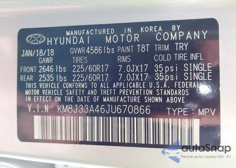 2018 Hyundai Tucson Sel Plus from USA, damaged, VIN KM8J33A46JU670866